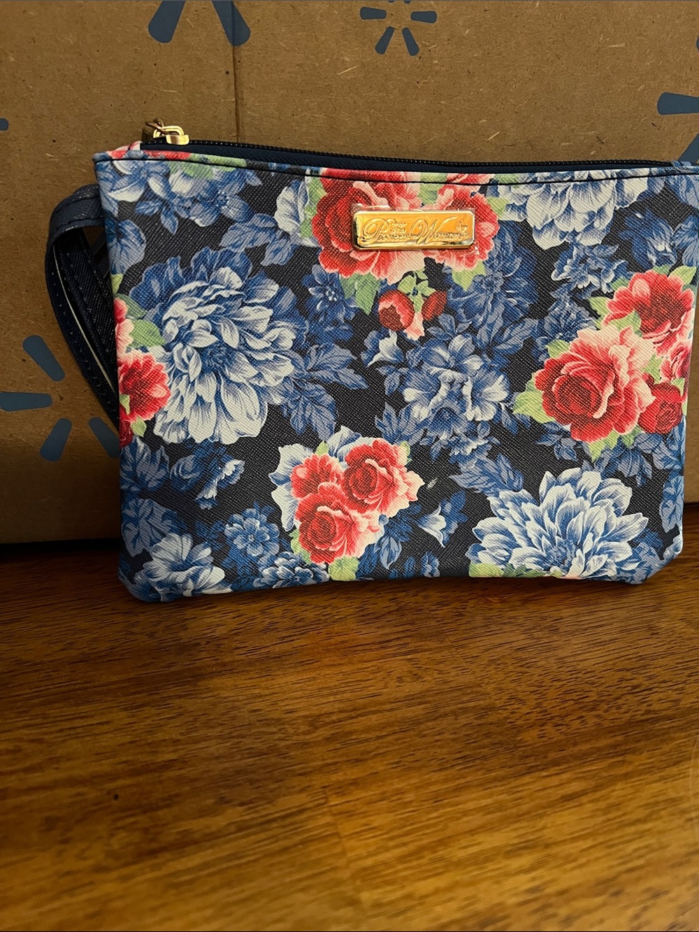 The Pioneer Woman Floral Wristlet Pouch - Navy Blue with Red & White Blooms